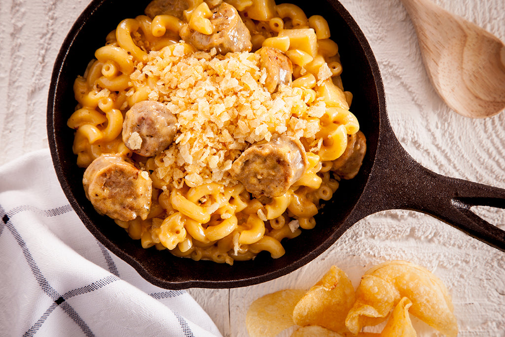 Mac and cheese apples & sausages