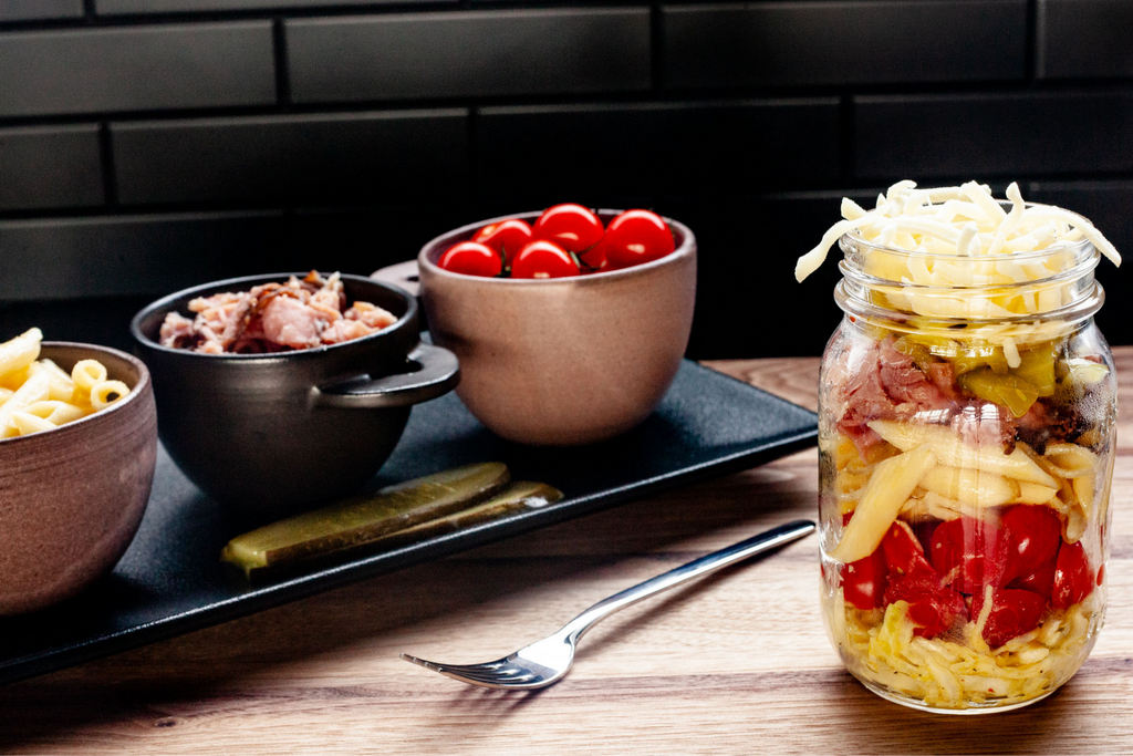 Smoked meat salad in a jar
