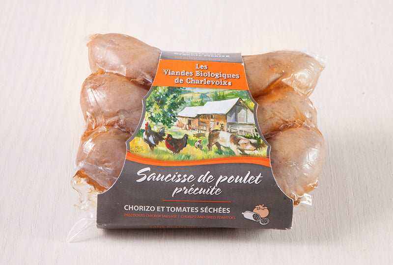 Saucisses de poulet biologiques au chorizo et tomates séchées - Viandes de la ferme